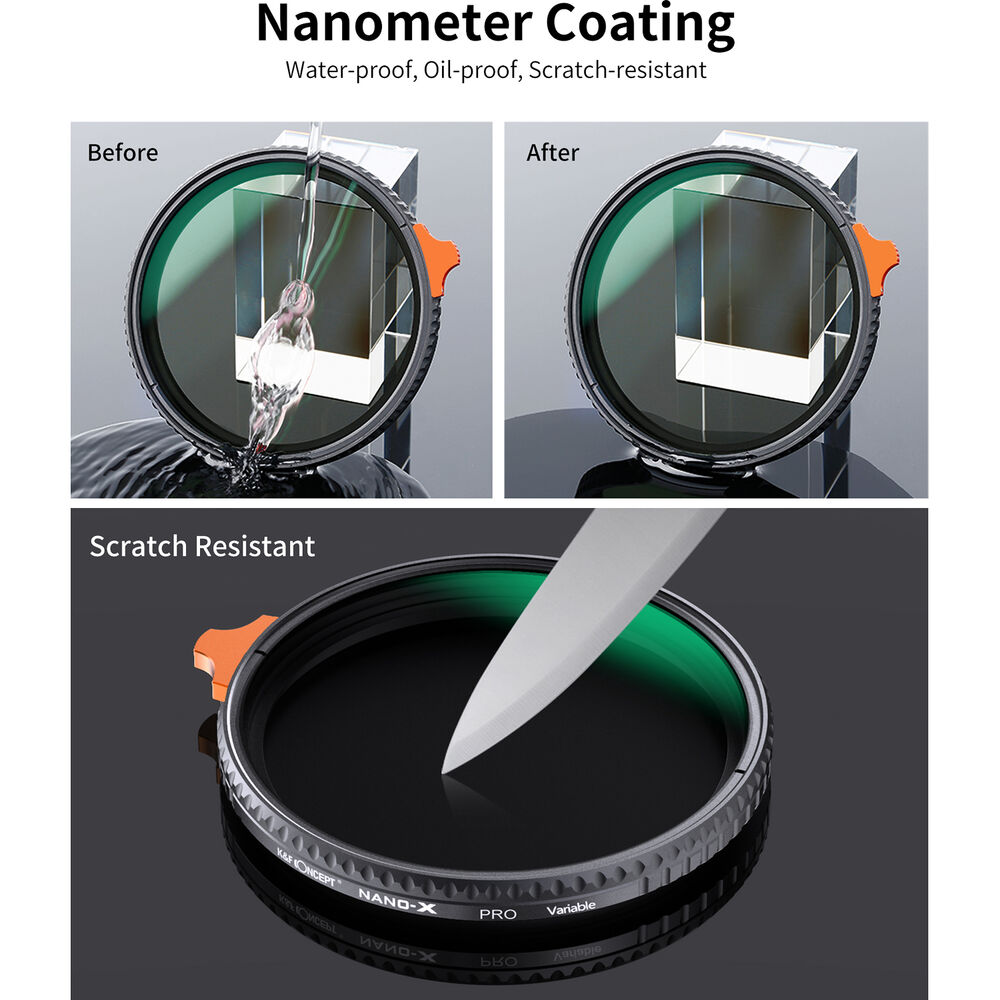 K&F Concept 82mm Nano X-Pro Slim Waterproof Anti Scratch Green Coated HD Variable ND2-400 Filter KF01.1619 - 12